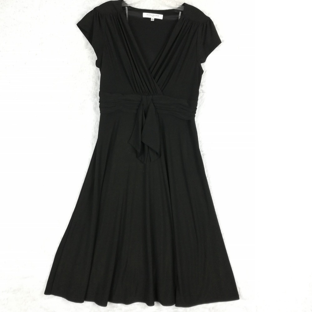 Evan-Picone Womens Dress‎ Cocktail Black V Neck Cap Sleeve Below Knee 10 New